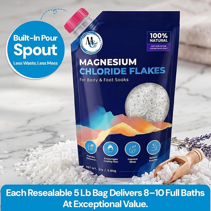 Dead Sea Magnesium Flakes Bath & Foot Soak, Unscented - 5 lb