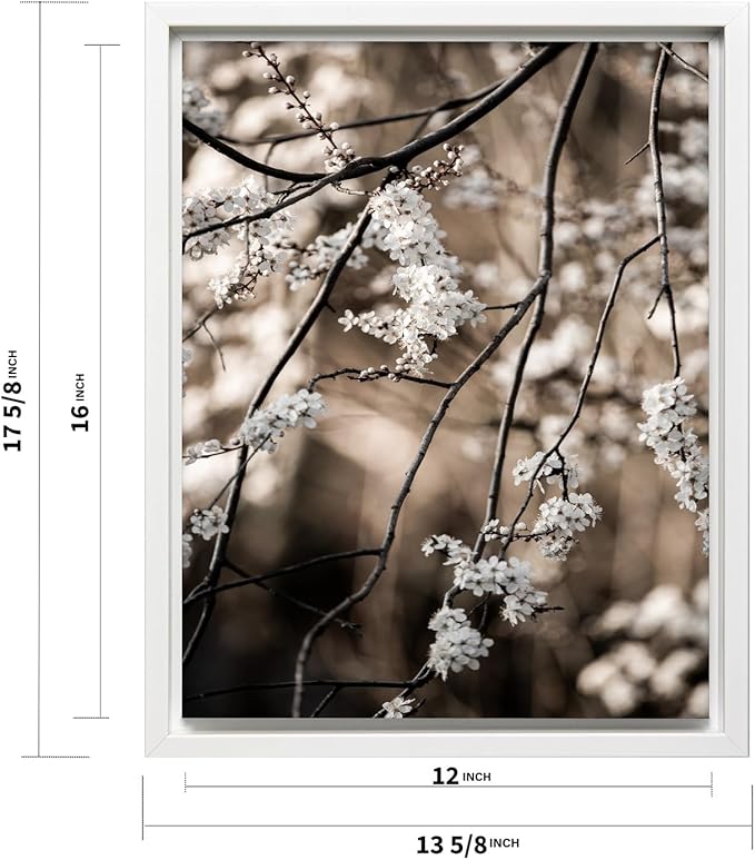 Monem Art Cherry Blossom Branch Photography Print - Moody Botanical Nature Art Poster - Wall Decor for Living Room, Bedroom or Office - 12x16 White Framed CANVAS Wall Art by Mareike Bohmer