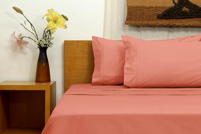 Organic Cotton Long Staple Silky Soft Single Pick Sateen Bed Sheet Set - Luxurious & Premium Hotel Quality - GOTS Certified - Solid Dyed (Cannyon Clay, King (U.S. Standard))