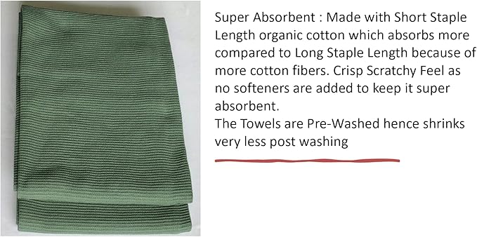 Waffle Bath Towel Pack of 2, 30.5x58 INCHES, 100% Organic Cotton, GOTS Certified (Forest Green) Super ABSORBANT & Quick Dry, NO SOFTENERS, Environment Friendly