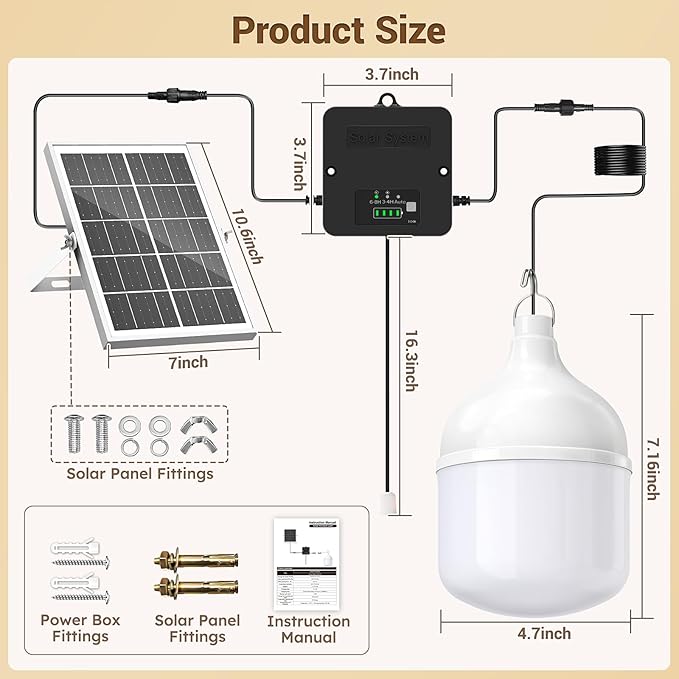 Solar Shed Light Indoor Outdoor, 6500K Daytime Available Pendant Light with Pull String, Power Display & Mode Indicator, IP65 Waterproof Solar Lights with 3 Lighting Modes for Garage Gazebo - 1 Pack