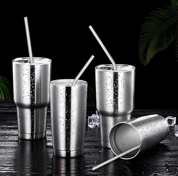 Silver 8-Pack Stainless Steel Drinking Straws – 10.5” Long, Fits Cups Up to 30 OZ. Includes 2 Cleaning Brushes and a Carrying Case for Easy Storage and Travel. Durable and Reusable.
