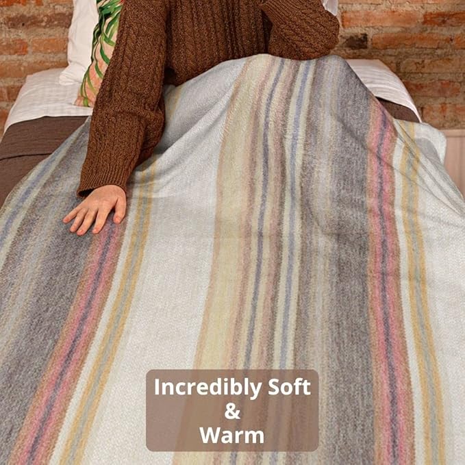 DAVLINA, Alpaca Wool Throw Blanket | Super Soft, Lightweight, Breathable and Hypoallergenic | Non-Itchy or Scratchy (Beige Brown Varicolored, Striped)