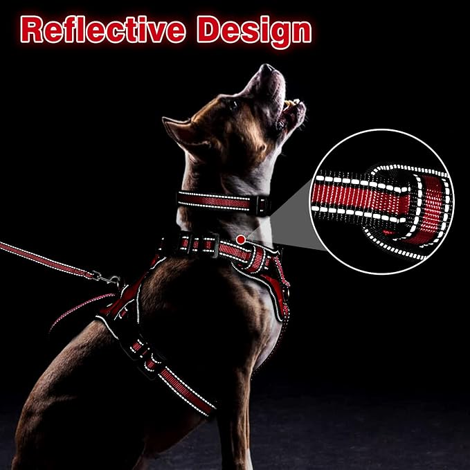 WINSEE Pet Harness Collar and Leash Set, All-in-one Reflective Dog Harness No Pull with Adjustable Buckles for Puppies, Small, Medium, Large, and Extra-Large Dogs (Small, Red)