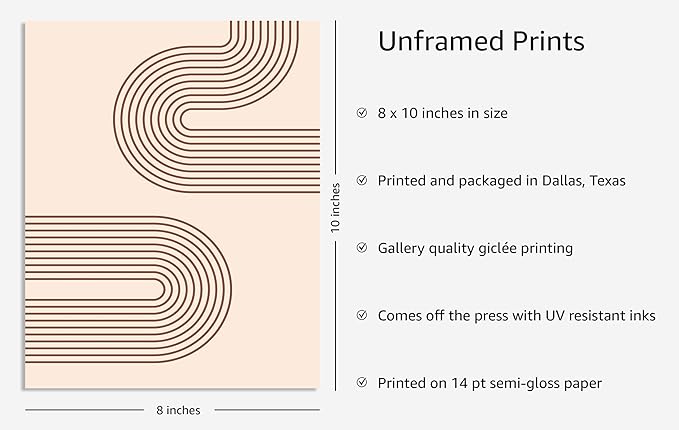 Y2K BOO Abstract Double Wavy Arch UNFRAMED Wall Art Minimalist S-Shape Lines Earth Tones Terracotta Brown 8x10 Inch Heavyweight Paper Boho Geometric Studio Decor