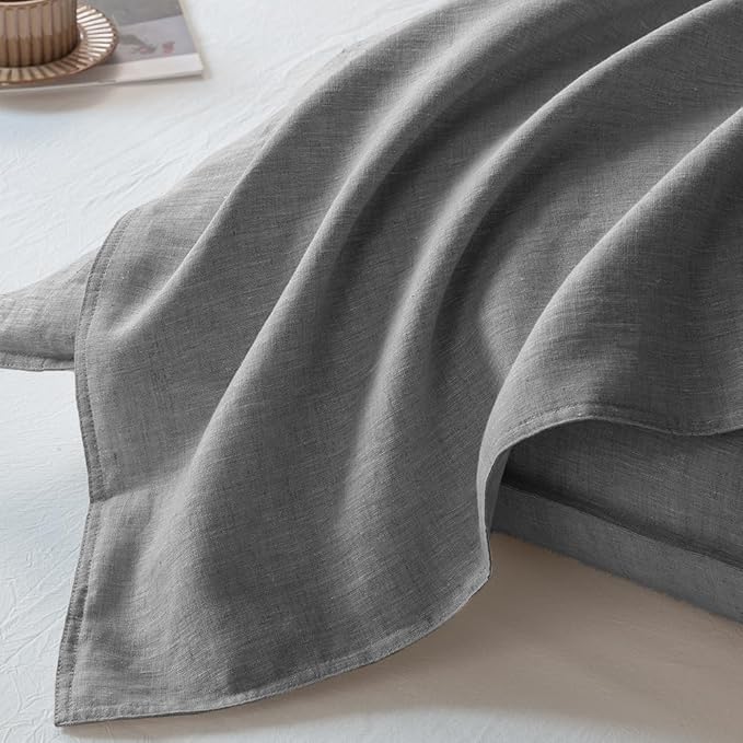 EVERLY 100% Linen Pillowcases Set of 2, French Linen from Normandy, 20X30Inch Standard Size, Natural Color, Coconut Buttons Closure, Flax Pillowshams-Pillowcase-Gray