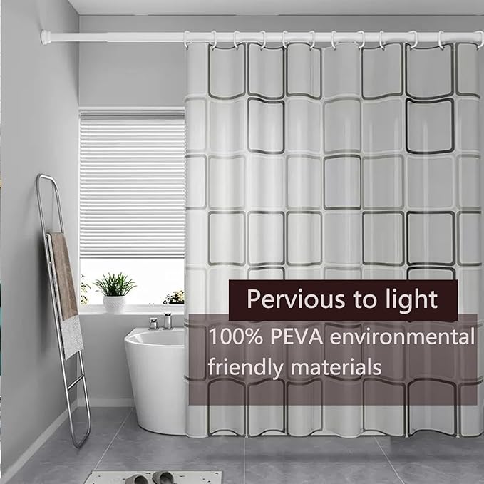 TIKABC Shower Curtain Liner, 4G PEVA Square Shower Liner, Plastic Waterproof Shower Curtains, 72x72 inch with Grommet Holes 3 Magnetic Weights