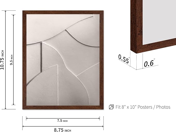 Monem Art Minimalist White Geometric Texture Print - Abstract Scandinavian Wall Art Poster - Wall Decor for Living Room, Bedroom or Office - 8x10 Brown Framed Wall Art by Mareike Bohmer