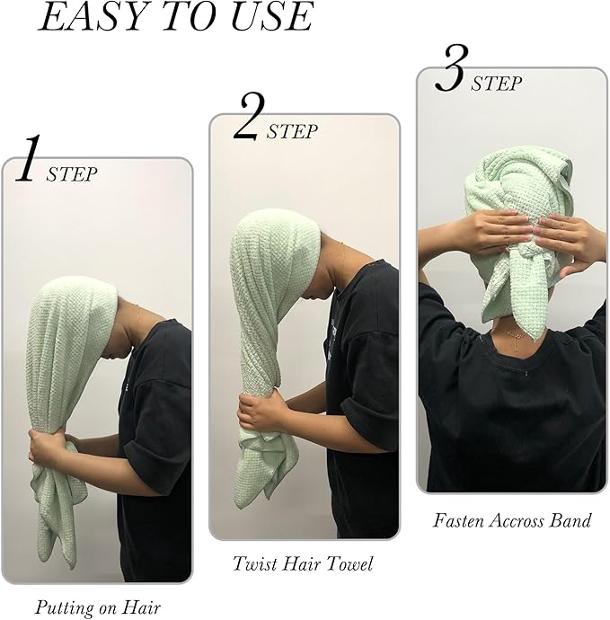 Chloven 2 Pack Extra Large Microfiber Hair Towel - Anti-Frizz Hair Drying Towel for Women，Ultra Absorbent & Lightweight Hair Towel Wrap for Long & Thick Hair,Breathable Hair Turbans with Elastic Band