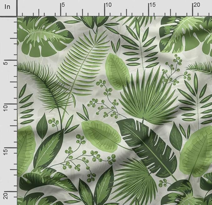 Soimoi Heavyweight Cotton Poplin Fabric Material, Green - Leaves Printed - 42" Inch Width, Natural Cotton Material for Quilt Making, Dresses, Skirts, Pajamas, Pillowcases, Tablecloths, Kurtis, 1 Yard