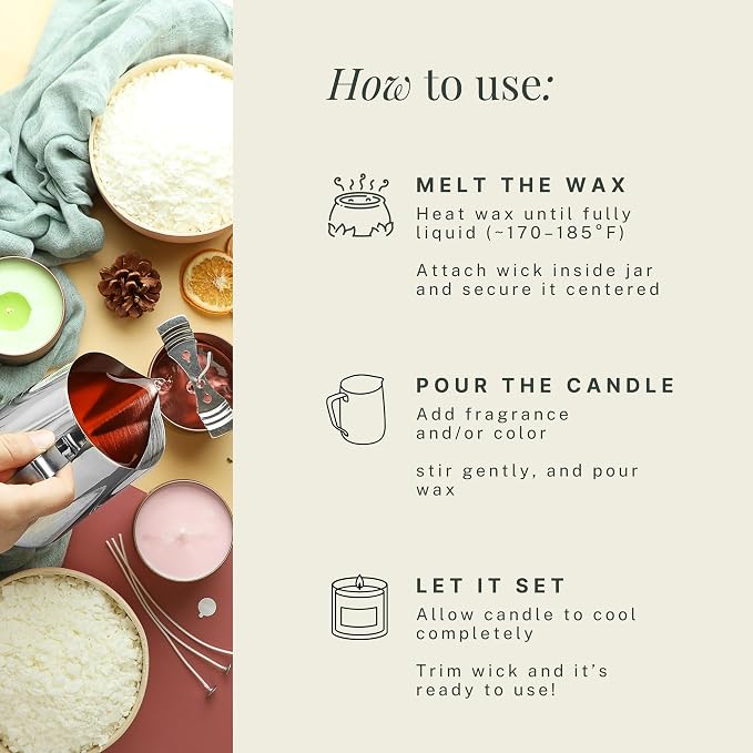 Hearth & Harbor Organic Soy Candle Wax for Candle Making, 12.4 oz Natural Candles Making Supplies, Beeswax-Free, Paraffin-Free, Pure Soy Wax Flakes Perfect for Candles, Tealights and Melts