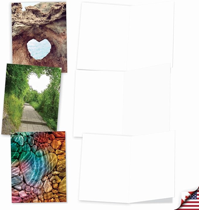 The Best Card Company - 20 Cute Boxed Cards (4 x 5.12 Inch) - Assorted Blank Set (10 Designs, 2 Each) - Heartscapes AM6838OCB-B2x10