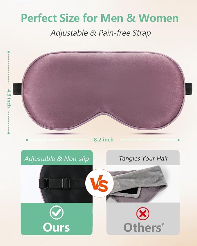 BeeVines Sleep Mask, 4 Packs 100% Real Natural Pure Silk Eye Masks with Adjustable Strap for Sleeping, Mulberry Silk Eye Sleep Shade Cover, Block Light Reduces Puffy Eyes Traveling Gifts(Ruby Purple)
