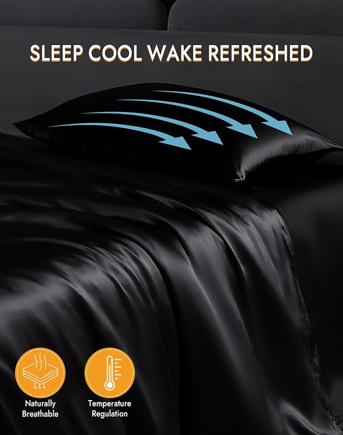 SilkSilky 100% Mulberry Silk Pillowcase - Pure 22 Momme High-Grade 6A Fibers for Hair & Skin, Hidden Zipper, Natural, Organic, Breathable & Cooling Pillow Case (Standard 20''x26'', Black)