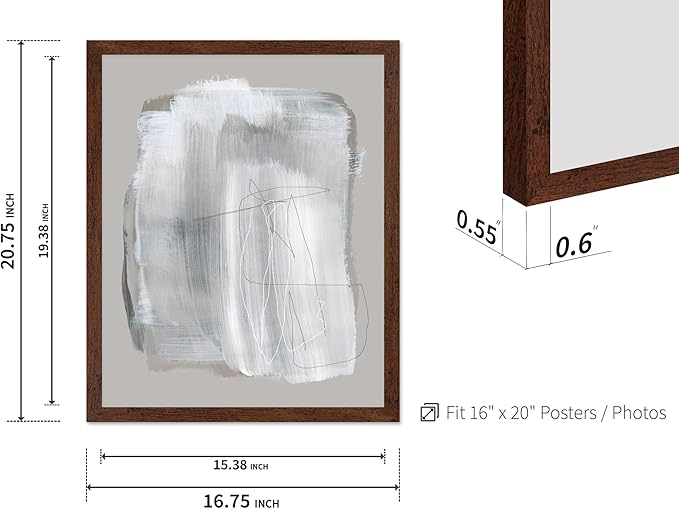 Monem Art Abstract Minimal Brushstroke Print - Scandinavian Neutral Line Art Poster - Wall Decor for Living Room, Bedroom or Office - 16x20 Brown Framed Wall Art by Mareike Bohmer