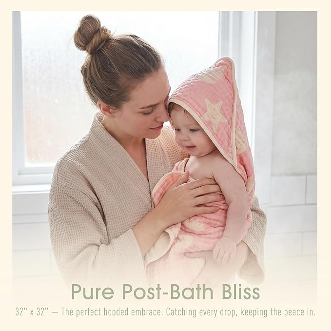 Ultra-Soft Muslin Baby Hooded Towel - 32 x 32 Inches, Ideal for Bath & Beach, Suitable for Both Boys & Girls from Newborns to Toddlers