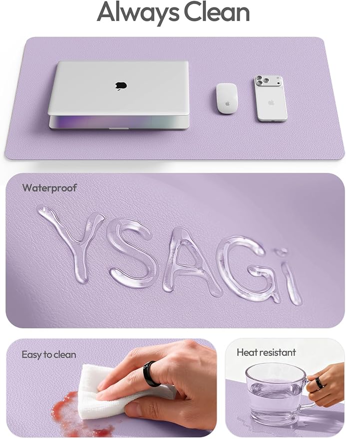 YSAGi Leather Desk Protector, Office Mat, Large Mouse Mat, Non-Slip PU Leather Blotter, Laptop Desk Mat, Waterproof Writing Pad for Office and Home(Light Purple, 63" x 24")