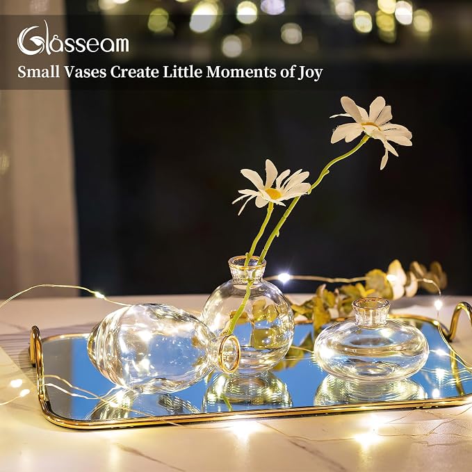 Bud Vases 3Pcs/Set Small Vases Handmade Cute Gold Rim Small Vases for Flowers Centerpieces Glass Vases Mini Vase Home Decor Centerpieces, Events Table Decor