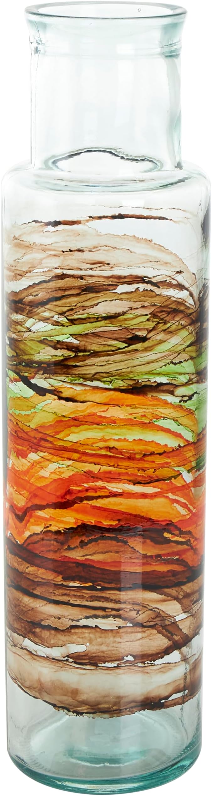Deco 79 Recycled Glass Decorative Vase Abstract Centerpiece Vase with Swirled Colored Glass Bands, Flower Vase for Home Decoration 6" x 6" x 22", Clear