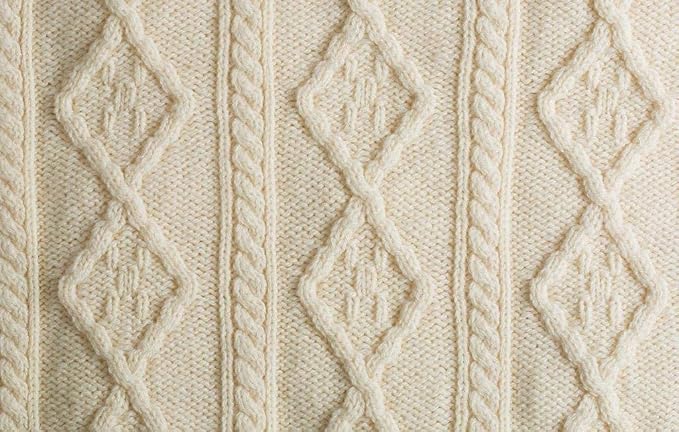 SAOL 100% Merino Wool - Aran Knit Couch Throw Blanket 40" x 60" (102 x 152 cm) (Natural)