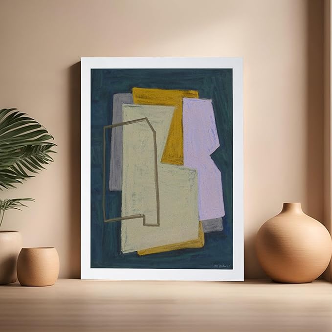 Monem Art Geometric Abstract Painting Print - Modern Minimalist Shapes Art Poster - Wall Decor for Living Room, Bedroom or Office - 16x20 White Framed Wall Art by Mareike Bohmer