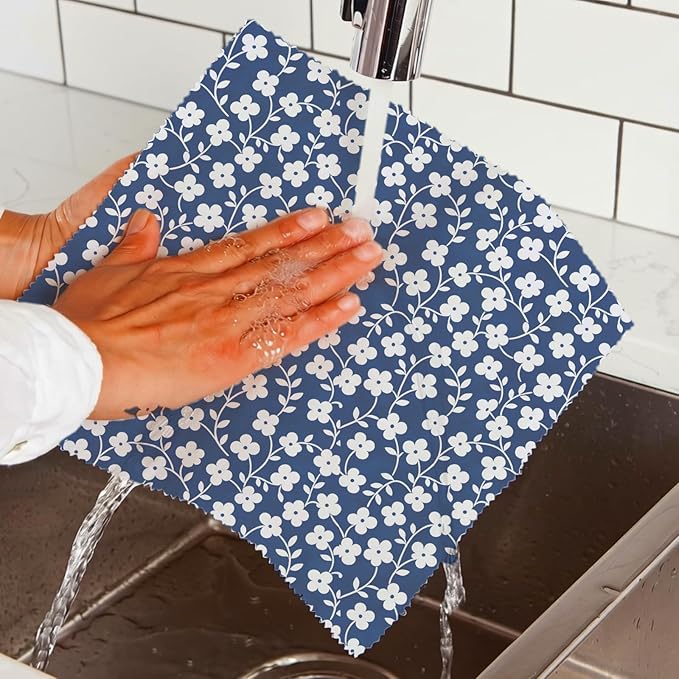 Reusable Beeswax Wraps, 9 Pack Sandwich, Snack, Bowl, Food Storage, Organic, Sustainable, Zero Waste, Plastic-Free, Eco-Friendly, 1XL, 3M, 5S, Blue Green Floral Botanical Prints