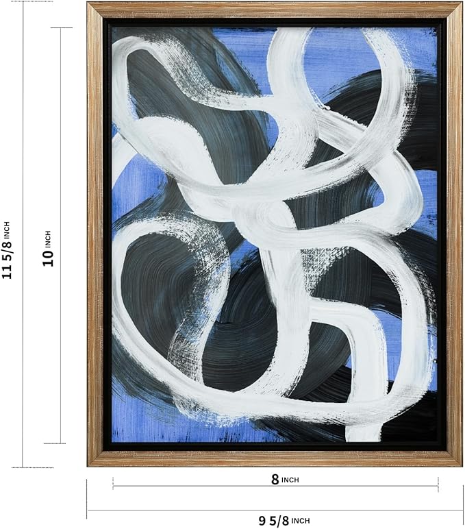 Monem Art Bold Blue Brushstroke Abstract Print - Modern Textured Line Art Poster - Wall Decor for Living Room, Bedroom or Office - 8x10 Silver Framed CANVAS Wall Art by Mareike Bohmer
