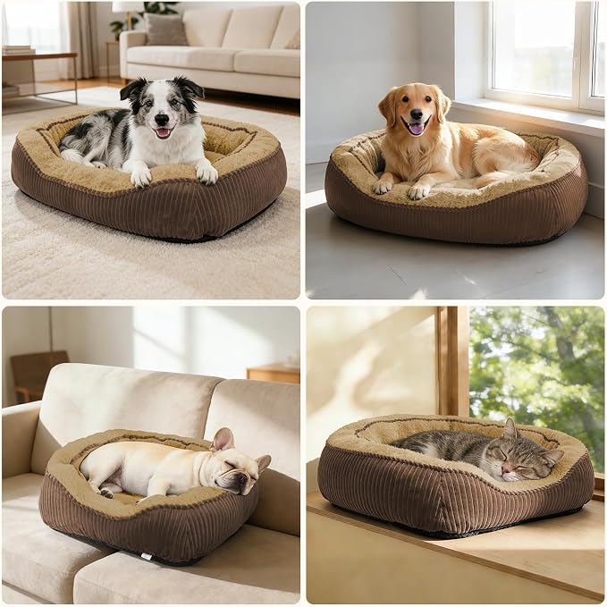 Dog Beds for Small Medium Large Dogs & Cats. Washable Pet Bed, Orthopedic Dog Sofa Bed, Soft Calming Sleeping Warming Puppy Bed (Brown, Large-(30’’x 24’’x 9’’))