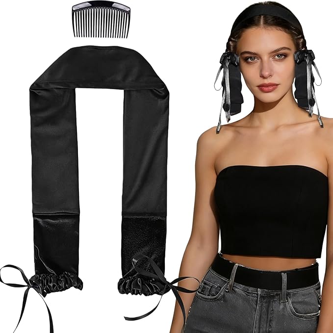 Sleepie tie, Heatless Curling Scrunchie Overnight Blowout, Sleep Hair Tie, Heatless Hair Curler Damage-Free, for Sleeping Soft Rollers for Overnight No-Heat Curls Long Hair To Sleep(Black)