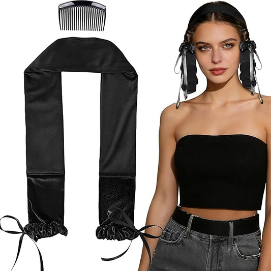 Sleepie tie, Heatless Curling Scrunchie Overnight Blowout, Sleep Hair Tie, Heatless Hair Curler Damage-Free, for Sleeping Soft Rollers for Overnight No-Heat Curls Long Hair To Sleep(Black)