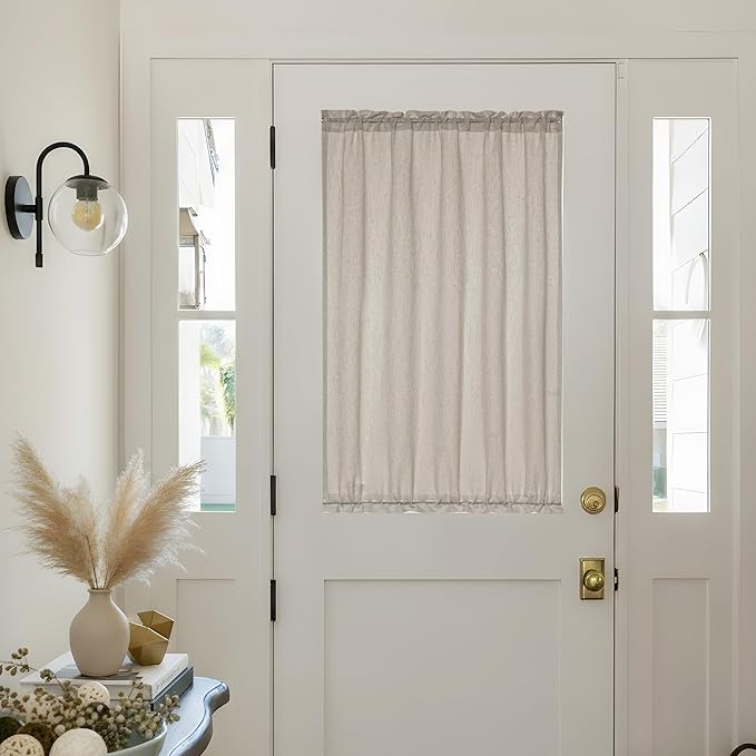 Linen Sheer Small Door Window Curtains for Kitchen Bathroom Privacy Door Curtain Burlywood Birch Farmhouse Rustic Curtains 2 Panels Light Filtering Dual Rod Pocket 25W X 40L Inch