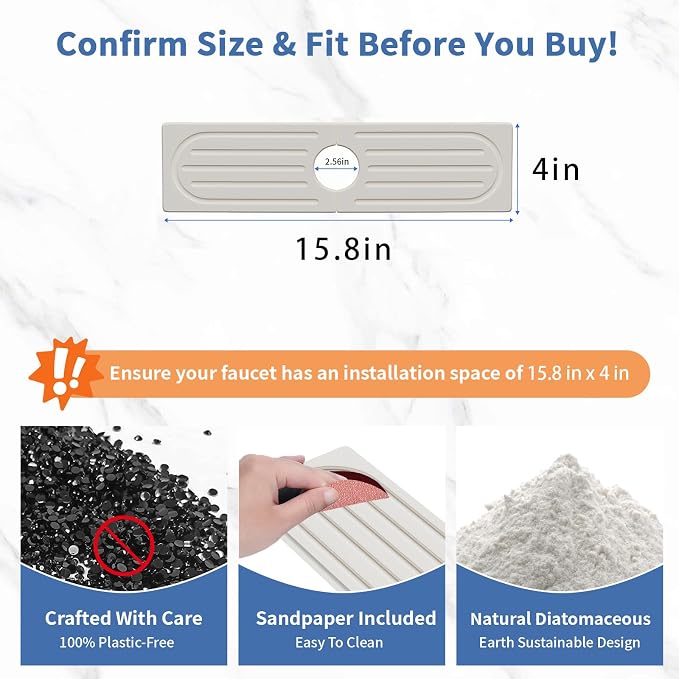 Lyxel Kitchen Faucet Mat, Quick Drying Diatomite Sink Faucet Mat Splash Guard for Kitchen, Water Absorbing Stone Tray for Sink, Absorbent Stone Drying Tray for Bathroom Counter