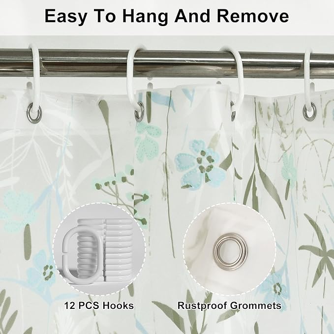 PEVA Shower Curtain, Water Repellent Premium Bathroom Shower Curtain with 3 Magnetic Weights for Shower Stall, Bathtubs