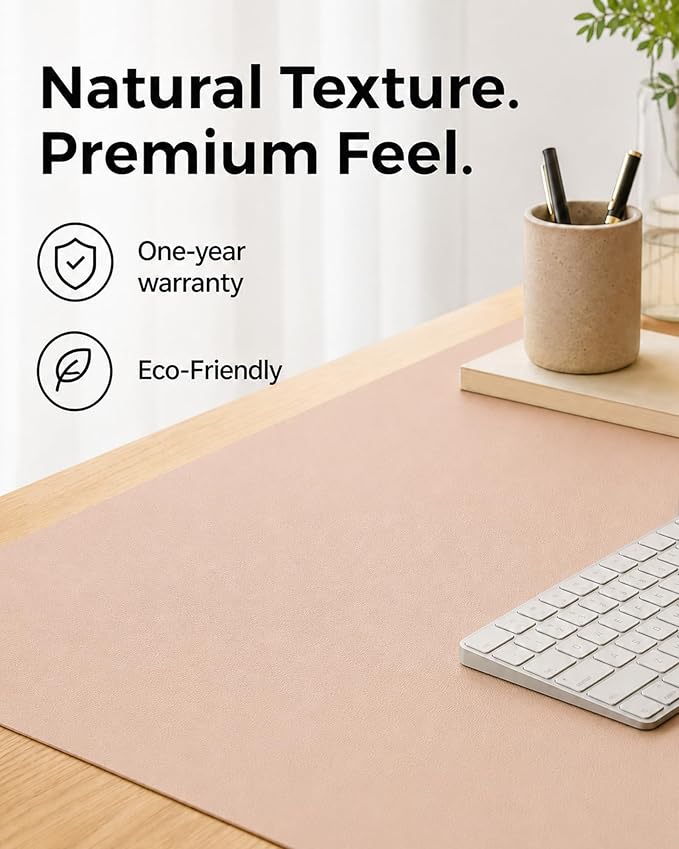 Aothia Cork Desk Mat - Dual-Sided Extra Large Desk Pad & Keyboard Mat, Long PU Leather Desk Protector, Waterproof Desktop Blotter (47" x 17", Pink)
