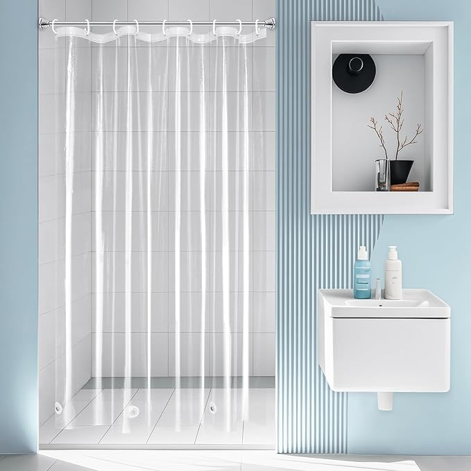 EurCross Stall Extra Long Clear Shower Curtain liner54x84 inch Length with 5 Magnets, 9G Premium PEVA See-Through Plastic Shower Curtain for Shower Stall,9 Holes Without Hooks