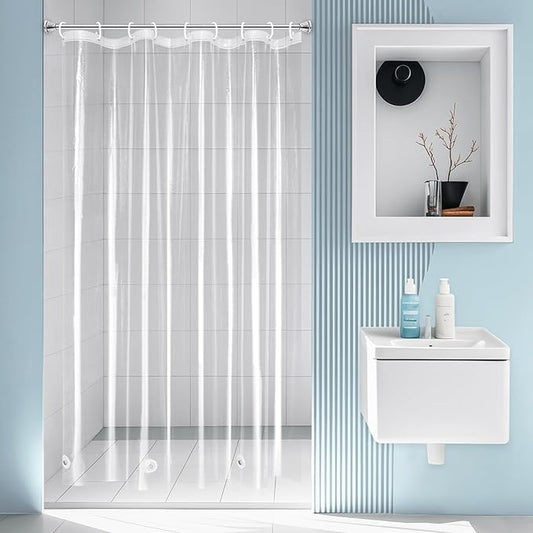 EurCross Stall Extra Long Clear Shower Curtain liner54x84 inch Length with 5 Magnets, 9G Premium PEVA See-Through Plastic Shower Curtain for Shower Stall,9 Holes Without Hooks