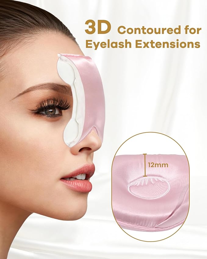 BeeVines Pure Silk 3D Contoured Sleep Mask for Women, Luxury 100% 22 Momme Mulberry Silk 3D Contoured Eye Mask for Lash Extensions, Zero Eye Pressure & Blackout(Pink)
