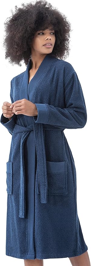 SEYANTE Turkish Cotton Bathrobe for Women - Organic GOTS Certified Terry Hooded Kimono Robe - Spa Quality Women's Cotton Robe