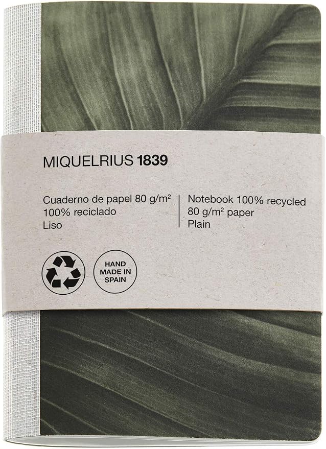 Miquelrius Cute Recycled Notebook with Staple and Fabric Spine Size mm, 56 Plain 80 g/m2 Pages 104 x 150 mm Leaf