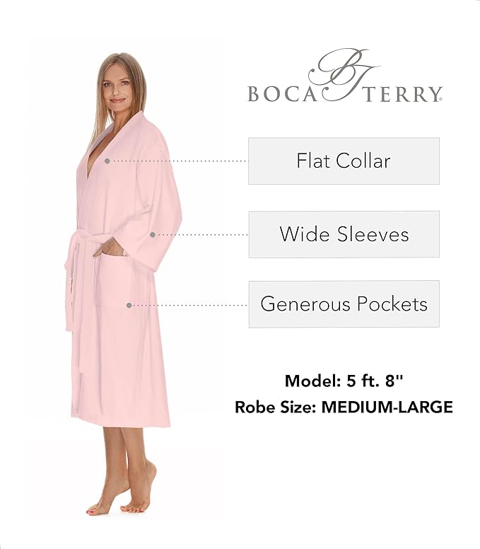 Womens Terry Cloth Bathrobe by Boca Terry, Cotton Spa Robes, Plush Hotel Bath Robe, M/L, 2X, 4X