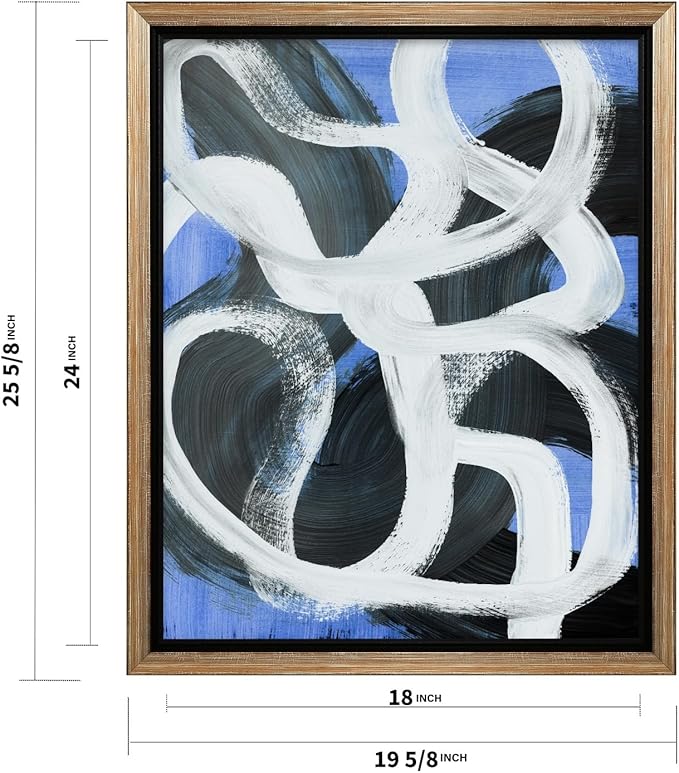 Monem Art Bold Blue Brushstroke Abstract Print - Modern Textured Line Art Poster - Wall Decor for Living Room, Bedroom or Office - 18x24 Silver Framed CANVAS Wall Art by Mareike Bohmer