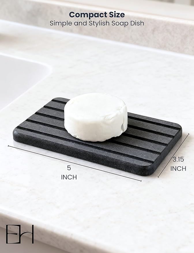 Kitchen Soap Tray - Stone Soap Dish for Bathroom, Water Absorbing Stone Tray for Sink, Natural Diatomite Coaster for Vanity Counter Top Décor (Rectangle, Gray)