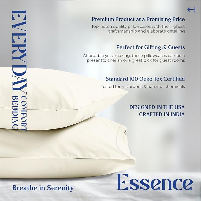 Mayfair Linen 100% Organic Cotton Percale Pillow Cases Queen/Standard Size Set of 2 - Percale Pillowcovers Standard/Queen (Ivory), Soft Cooling Pillow Case for Sleeping, Cotton Pillowcases