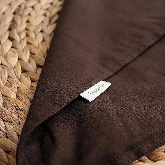 Jeanerlor Cotton Linen Square Decorative Throw Pillow Case Cushion Cover with Twin Needles Stitch on Edge, 12"x20"(30 x 50cm), 2 Pcs, Brown