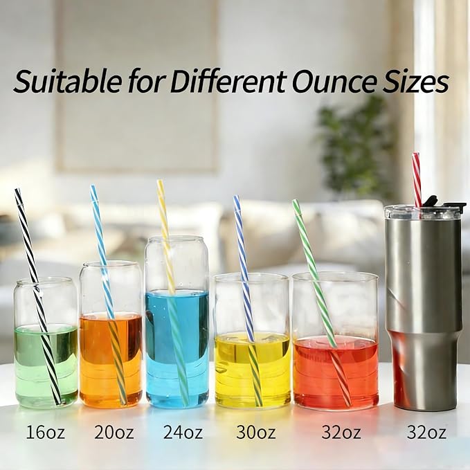 25 Pieces Reusable Plastic Straws with 2 Cleaning Brushes, BPA-Free 10.5" Long 0.29" Diameter, Colorful Hard Drinking Straws for 16-32 oz Tumblers and Mason Jars