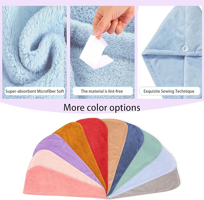 Microfiber Hair Drying Towel Wrap for Women, Hair Turbans Towel for Wet Hair,turbie Twist Hair Towels(The Color of the Picture is for Reference only) (Blue,Gray)