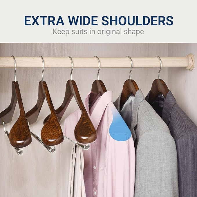 Amber Home 6 Pack Wide Shoulder Wooden Suit Hangers, Retro Wood Coat Hangers with Non Slip Locking Bar, Clothes Hangers for Jackets, Sweaters, Pants & Heavy Clothes (Retro)