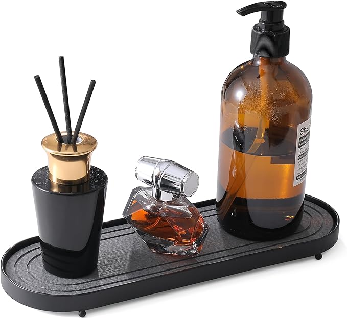 Water Absorbing Stone Tray, Fast Drying Diatomite Stone Kitchen Sink Tray Coasters, Bathroom Tray,Sink Organizer,Bathroom Counter Tray,Tray Hand Soap Dish & Holders (Black)