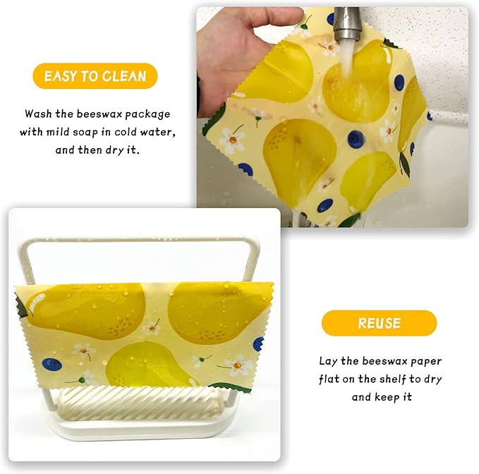 Reusable Beeswax Wrap - 9 Pack, Beeswax Wraps for Food, Eco-Friendly Beeswax Food Wrap, Organic, Sustainable, Biodegradable, Zero Waste, Plastic-Free Food Storage (1L Orange | 3M Lemon | 5S Pear)