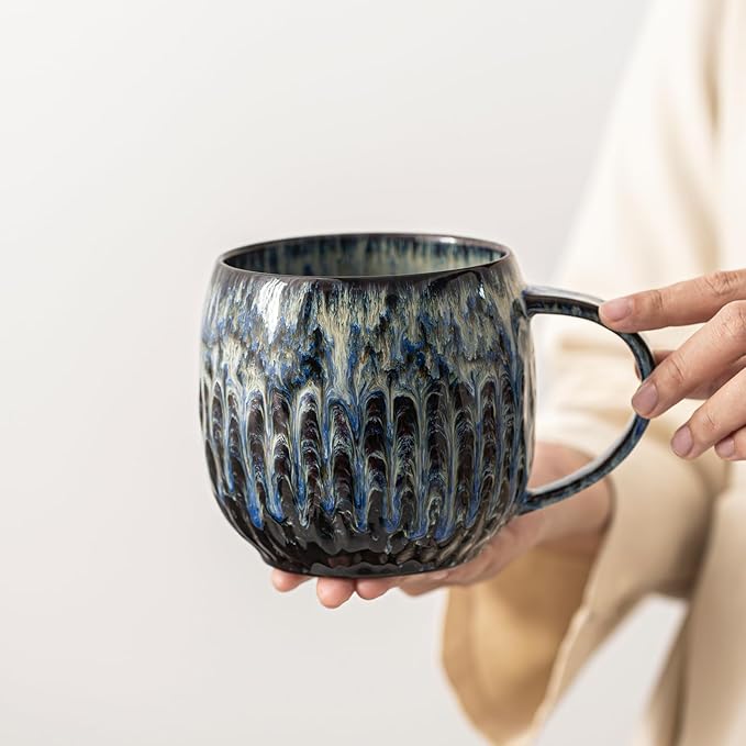 Large Ceramic Coffee Mug - 20oz Big Tea Cup, Flowing Blue | Large Tea Mug, Microwave Safe, Dishwasher Safe